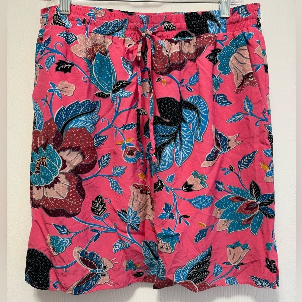 Loft Floral Pink and Blue Drawstring Skirt Size Medium